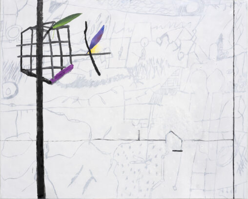 Cage, neige, 2024 Acrylique et huile sur toile 130 x 162 cm