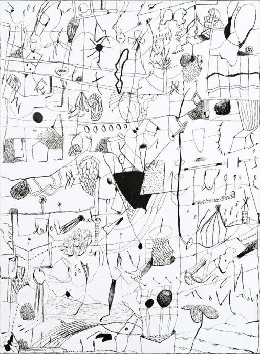 "Signes des choses", encre de chine sur papier Arches, 50 x 70 cm, 2023.