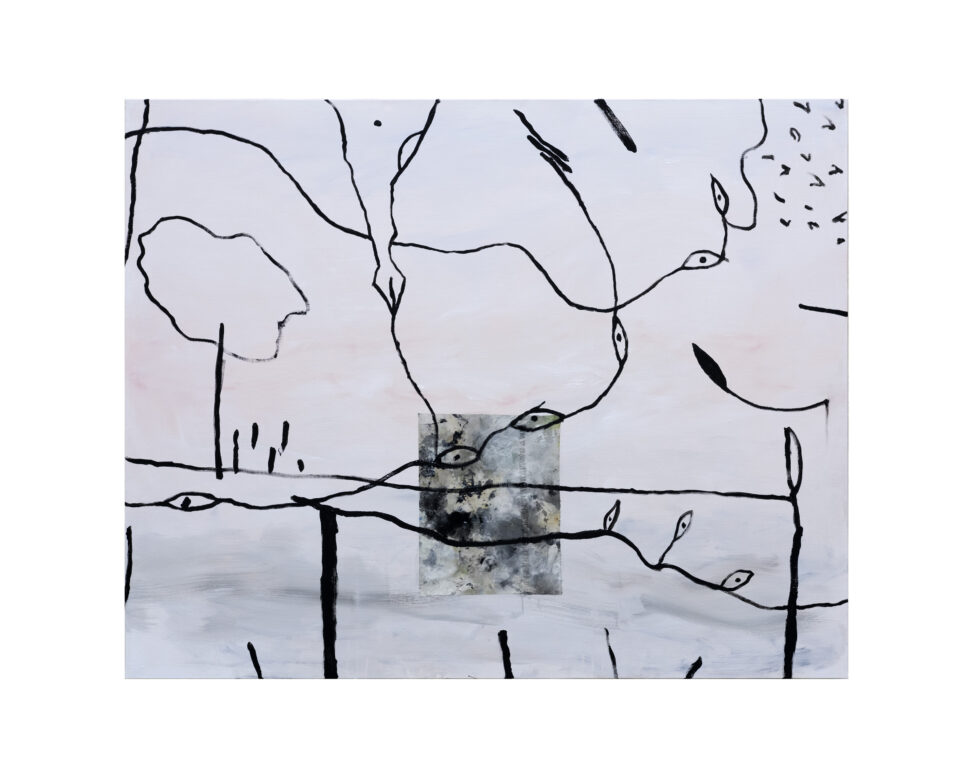 "Piste, chiffon" huile et collage sur toile, 130x162 cm, 2025.