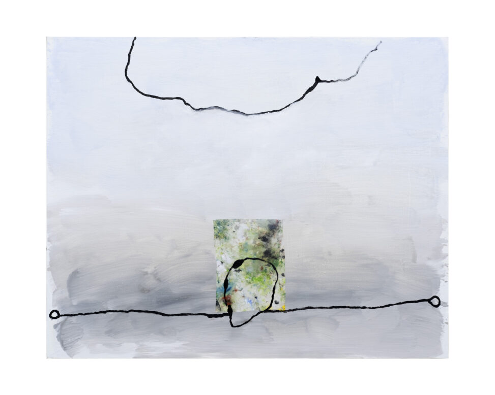"Moment,chiffon" huile et collage sur toile, 130x162 cm, 2024.